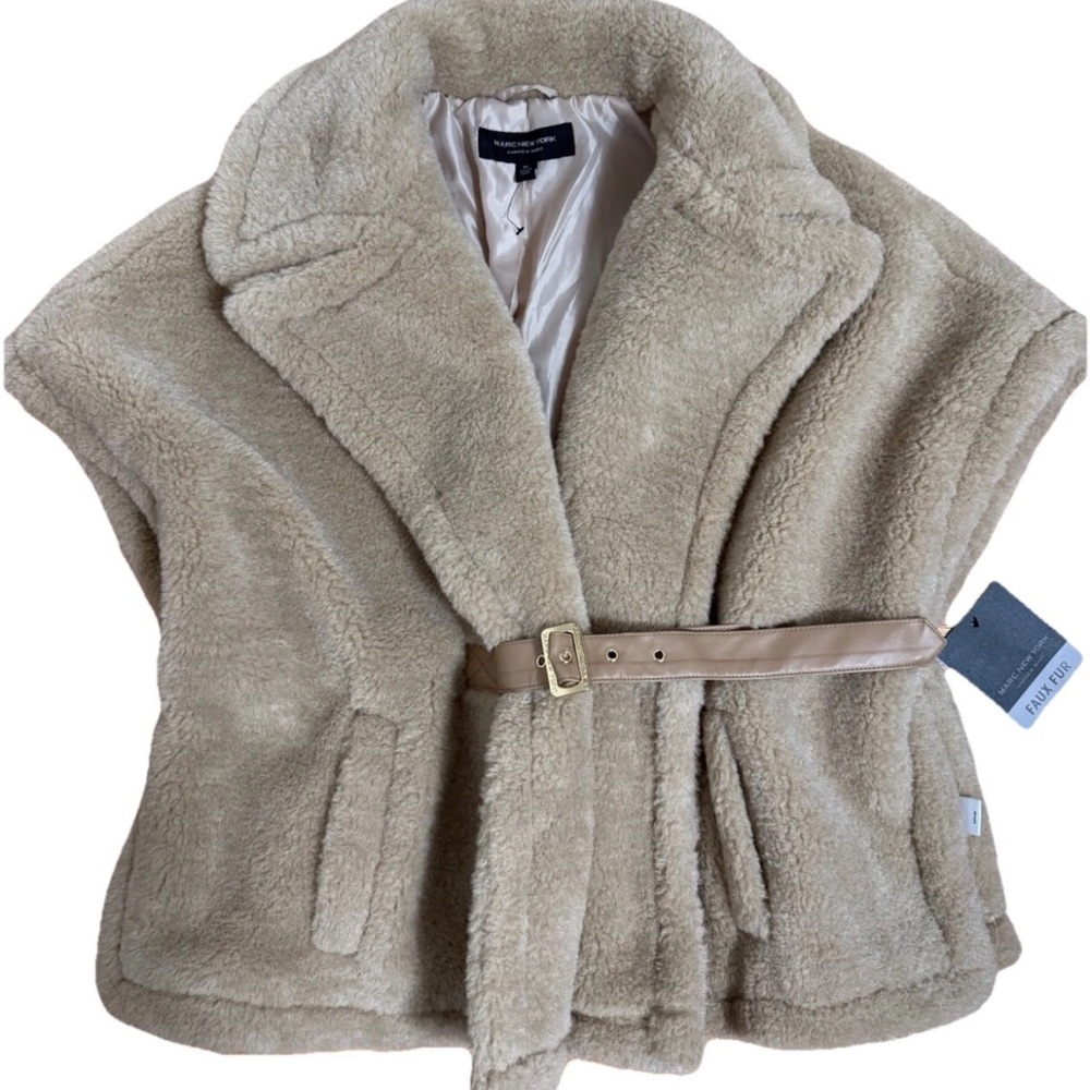 MARC NEW YORK Tan Faux Fur Vest with Belt